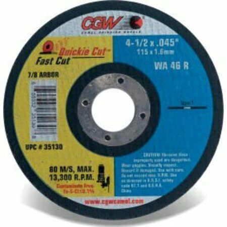 CGW ABRASIVES CGW Abrasives 35131 Fast Cut Thin Cutting Wheel 6" x 0.045" x 7/8" Type 1 Aluminum Oxide 35131